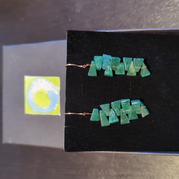 Ears by Anya Accessories - Green aventurine on 14k rolled gold earrings, in artist painted gift box